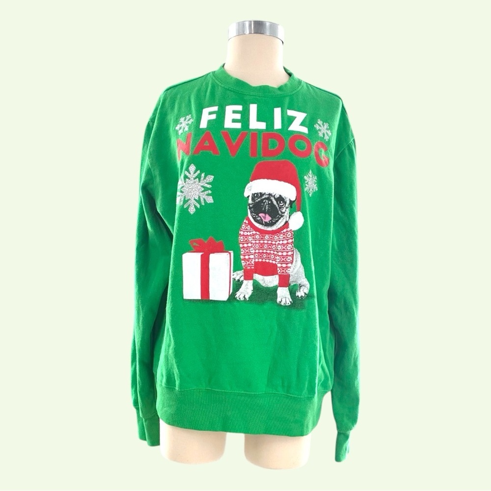 MAD Engine Unisex Green Feliz Navidog Sweatshirt